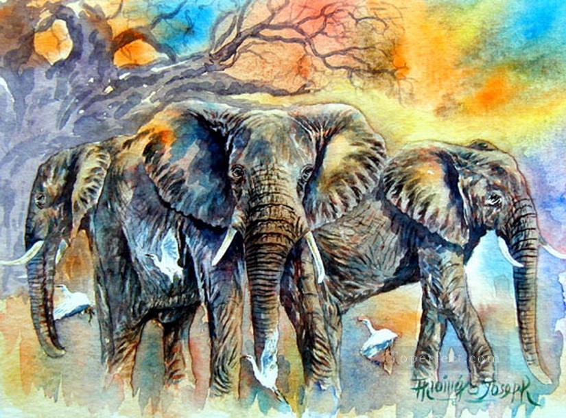 Eléphants Afriqueine Peintures à l'huile